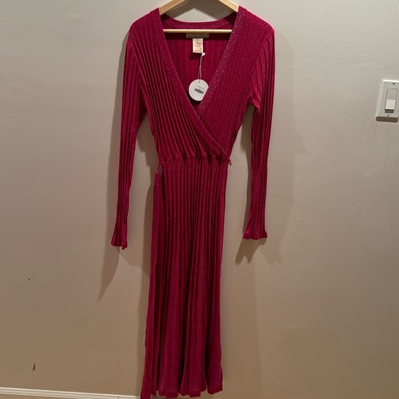 NWT Flying Tomato pink ribbed wrap dress with metallic shimmers Large - Picture 1 of 6